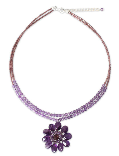 Chrysanthemum Amethyst Beaded Necklace