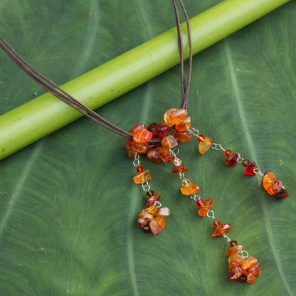 Waterfall Carnelian Glass Bead Steel Necklace