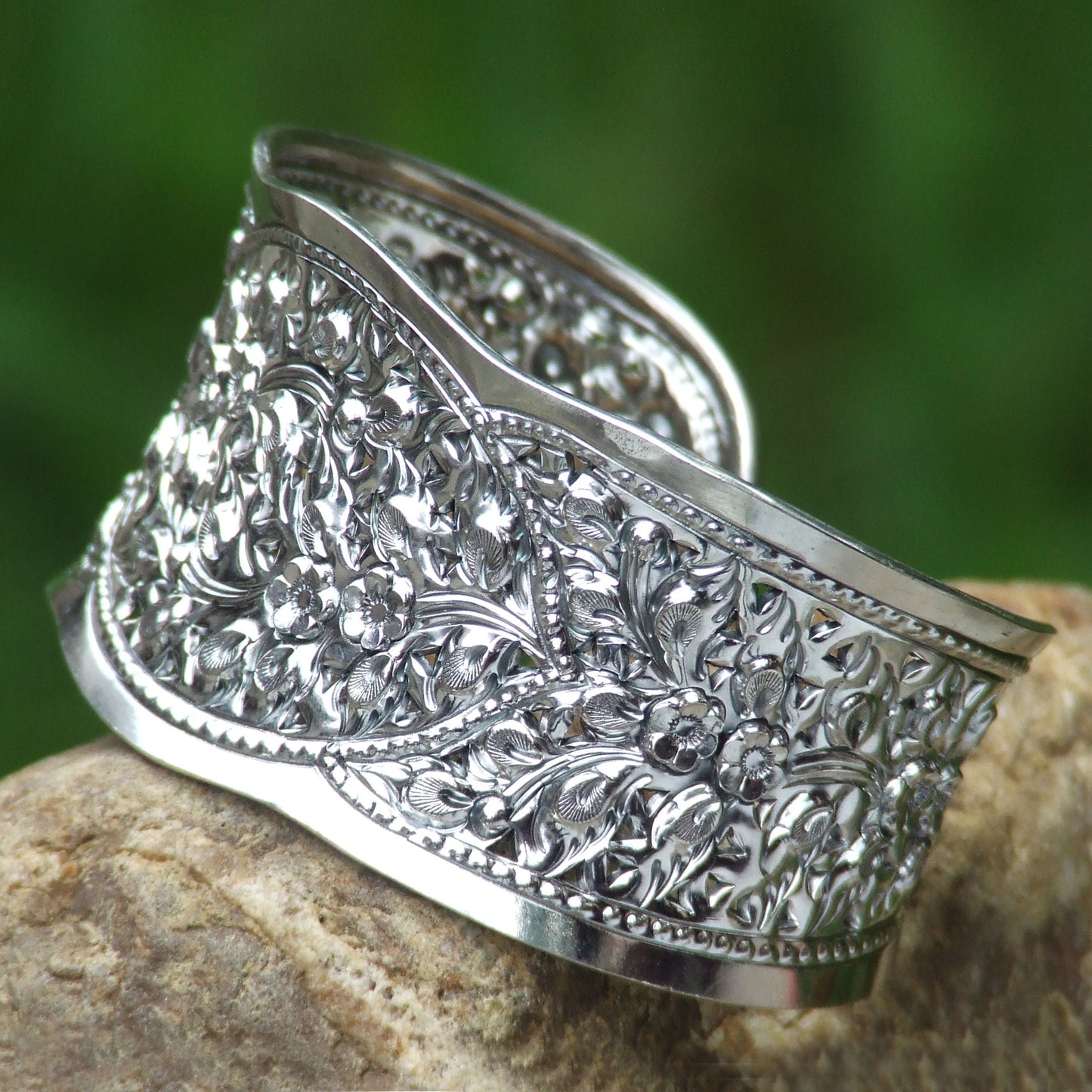 Camellia Princess Silver Cuff Bracelet