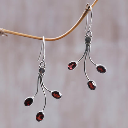 Crimson Leaves Sterling Silver Garnet Dangle Earrings