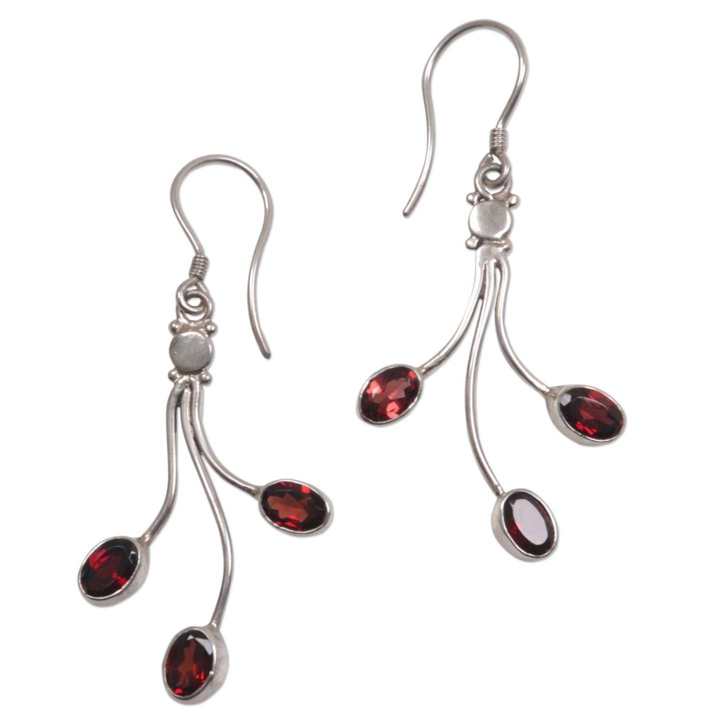 Crimson Leaves Sterling Silver Garnet Dangle Earrings