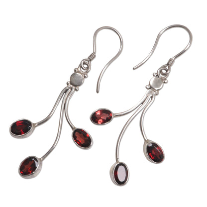 Crimson Leaves Sterling Silver Garnet Dangle Earrings