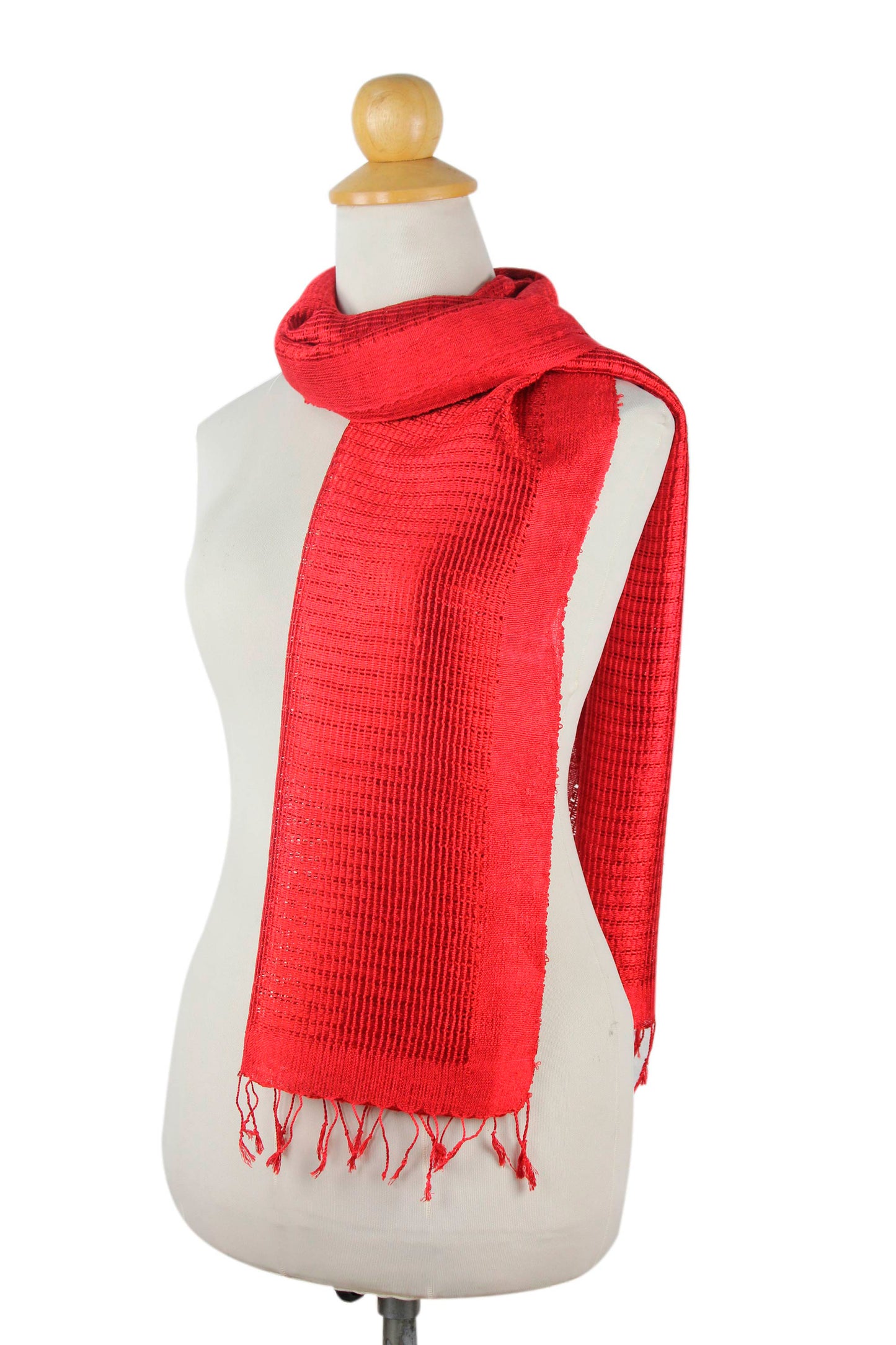 NOVICA Cherry Supreme Red Silk Scarf | GreaterGood