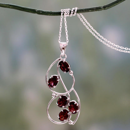 Five Roses Sterling Silver and Garnet Necklace from India Jewelry