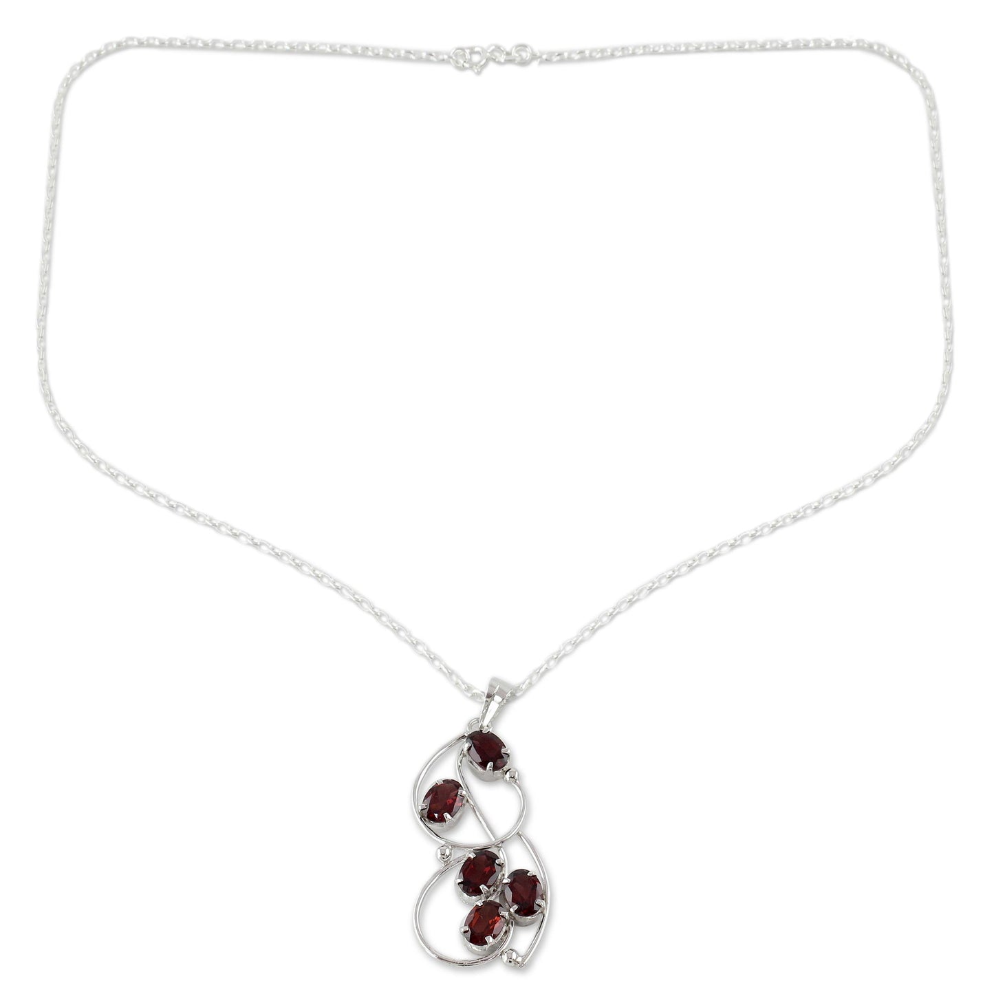 Five Roses Sterling Silver and Garnet Necklace from India Jewelry