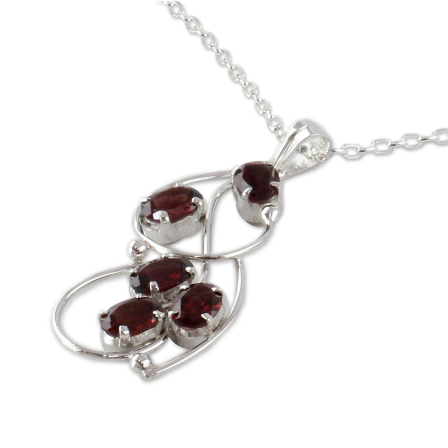 Five Roses Sterling Silver and Garnet Necklace from India Jewelry