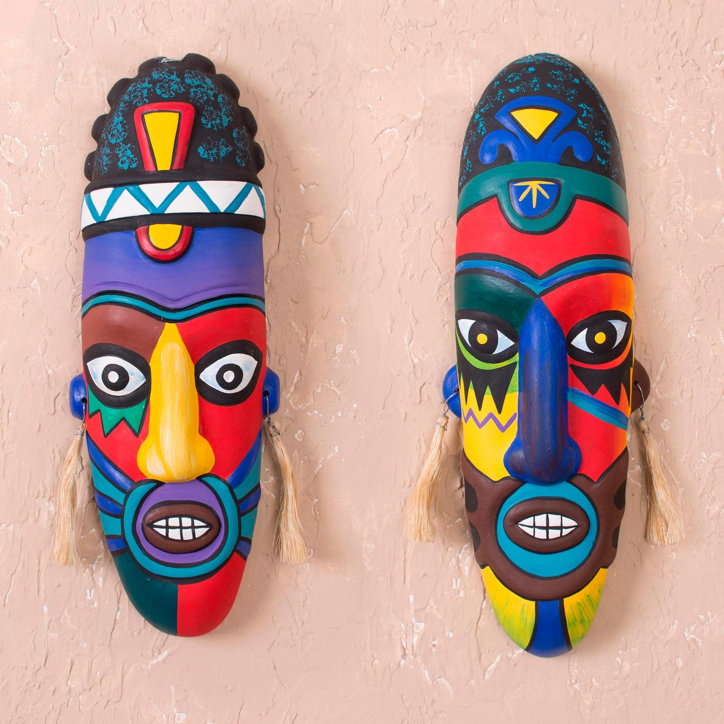 Colors Handcrafted Ceramic Folk Art Mask (Pair)