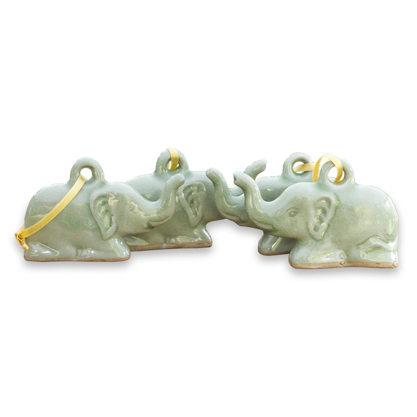 Green Holiday Elephants Fair Trade Celadon Ceramic Christmas Ornaments (Set of 4)