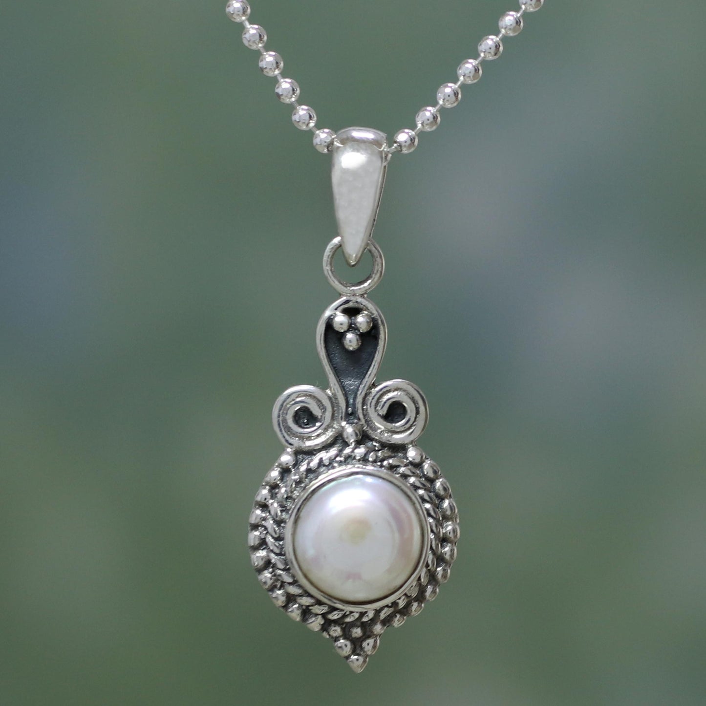 Cloud of Desire Artisan Crafted Sterling Silver Necklace with Pearl Pendant