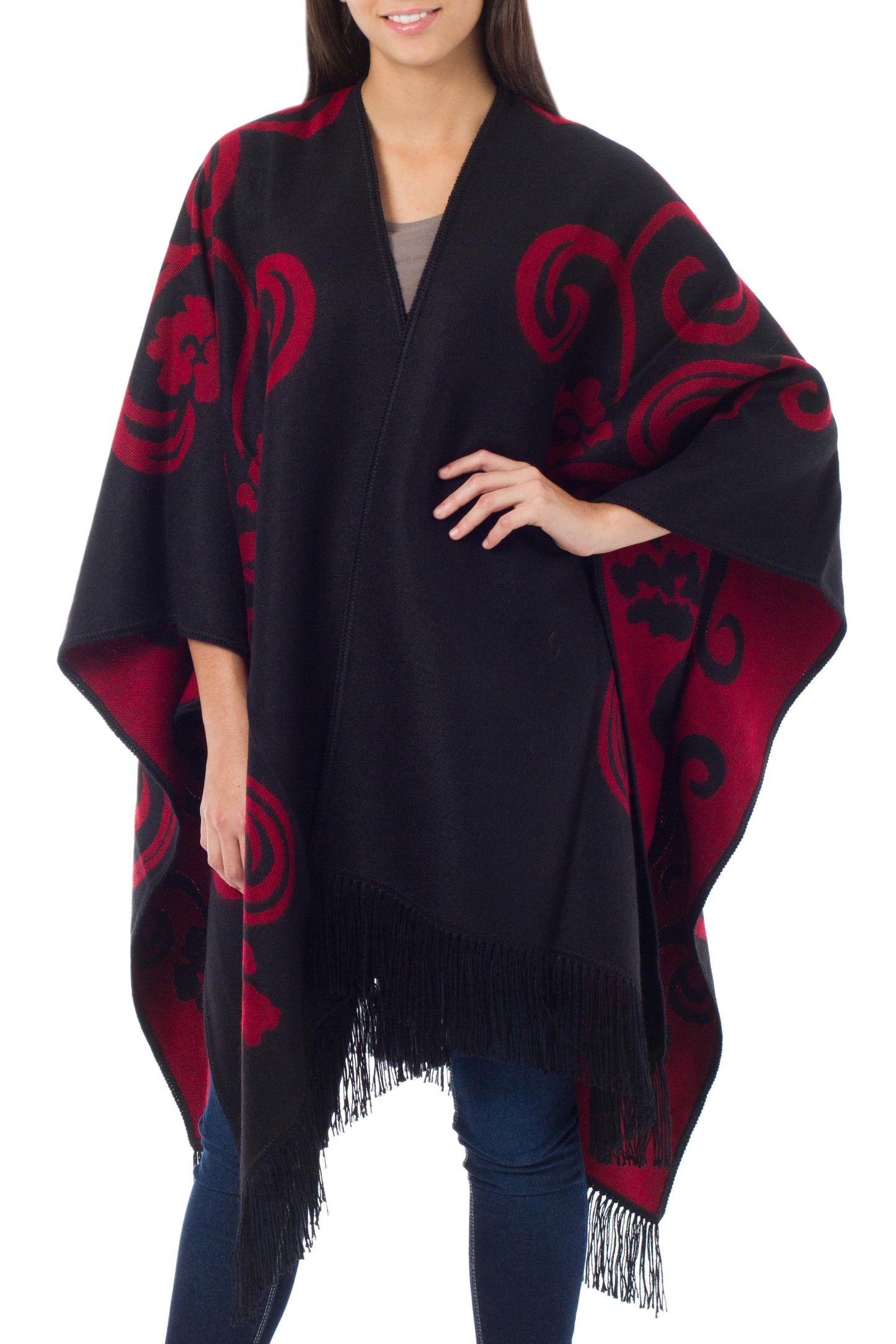 Strawberry Blossom Alpaca Reversible Poncho