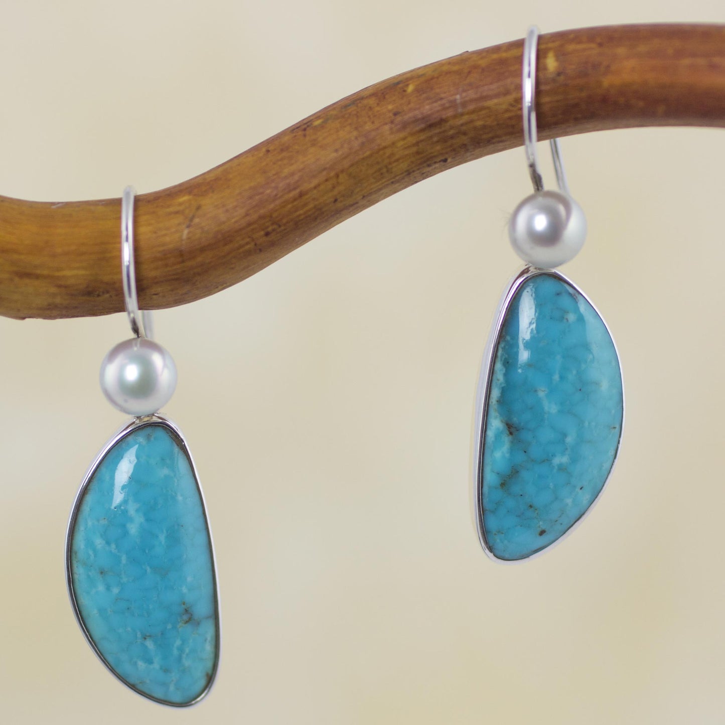 Blue Sky Dreams Natural Turquoise and Pearl Mexican Earrings