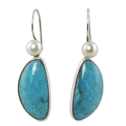 Blue Sky Dreams Natural Turquoise and Pearl Mexican Earrings