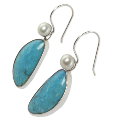 Blue Sky Dreams Natural Turquoise and Pearl Mexican Earrings