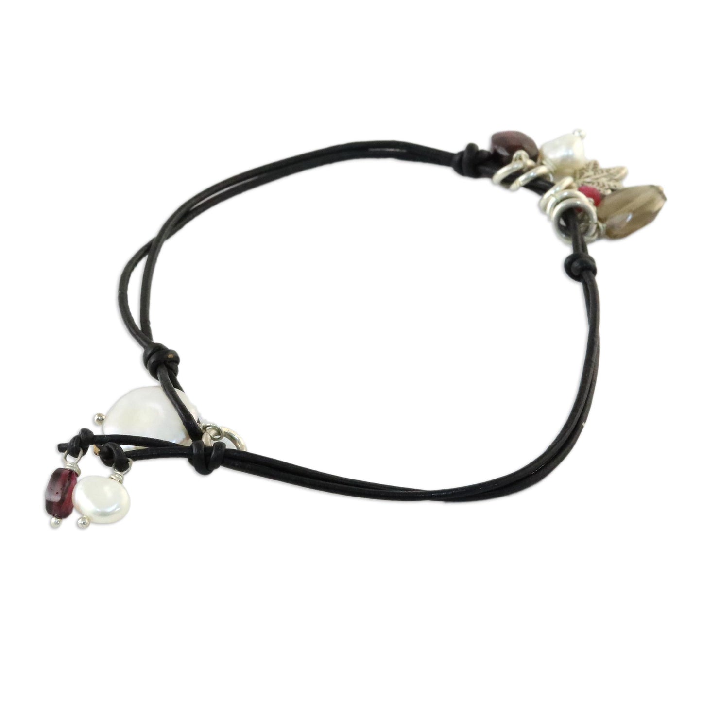 Cool Thai Leather and pearl pendant bracelet