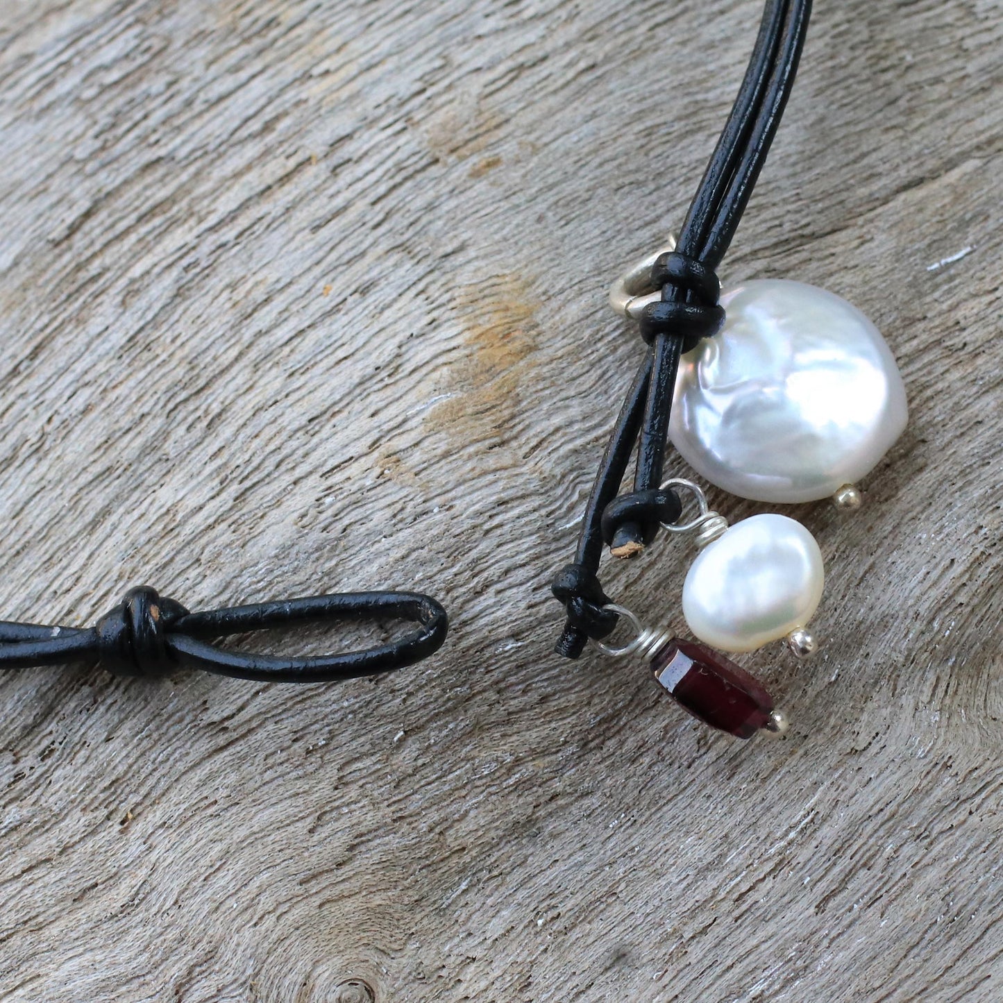 Cool Thai Leather and pearl pendant bracelet