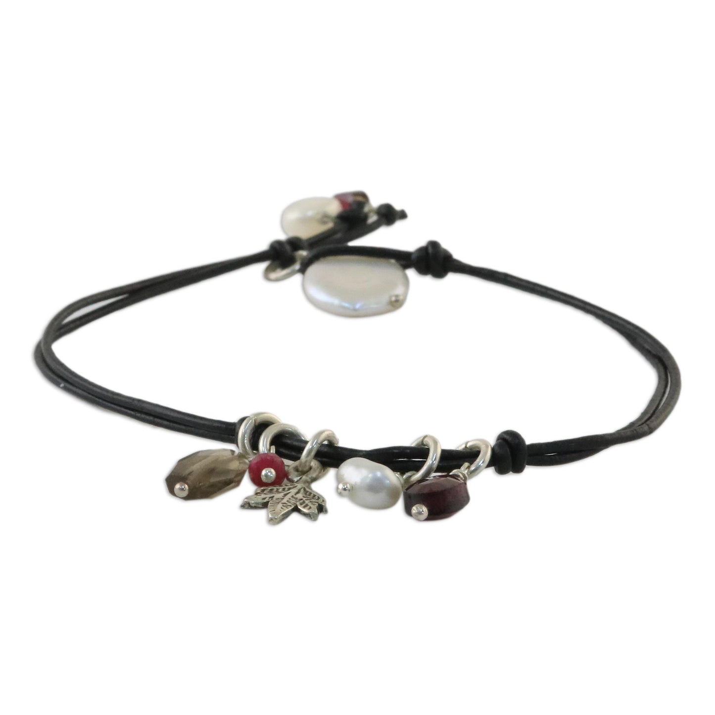 Cool Thai Leather and pearl pendant bracelet