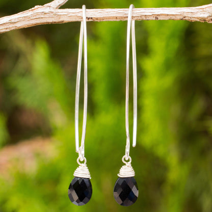 Sublime Sterling Silver and Black Spinel Drop Earrings