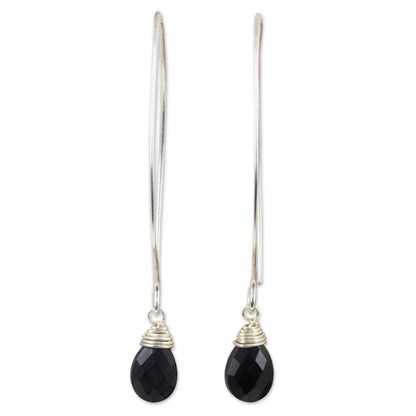 Sublime Sterling Silver and Black Spinel Drop Earrings