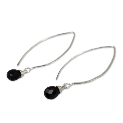 Sublime Sterling Silver and Black Spinel Drop Earrings