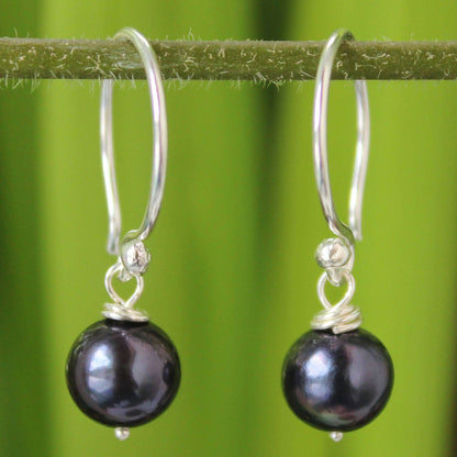 NOVICA - Silver And Black Pearl Dangle Earrings