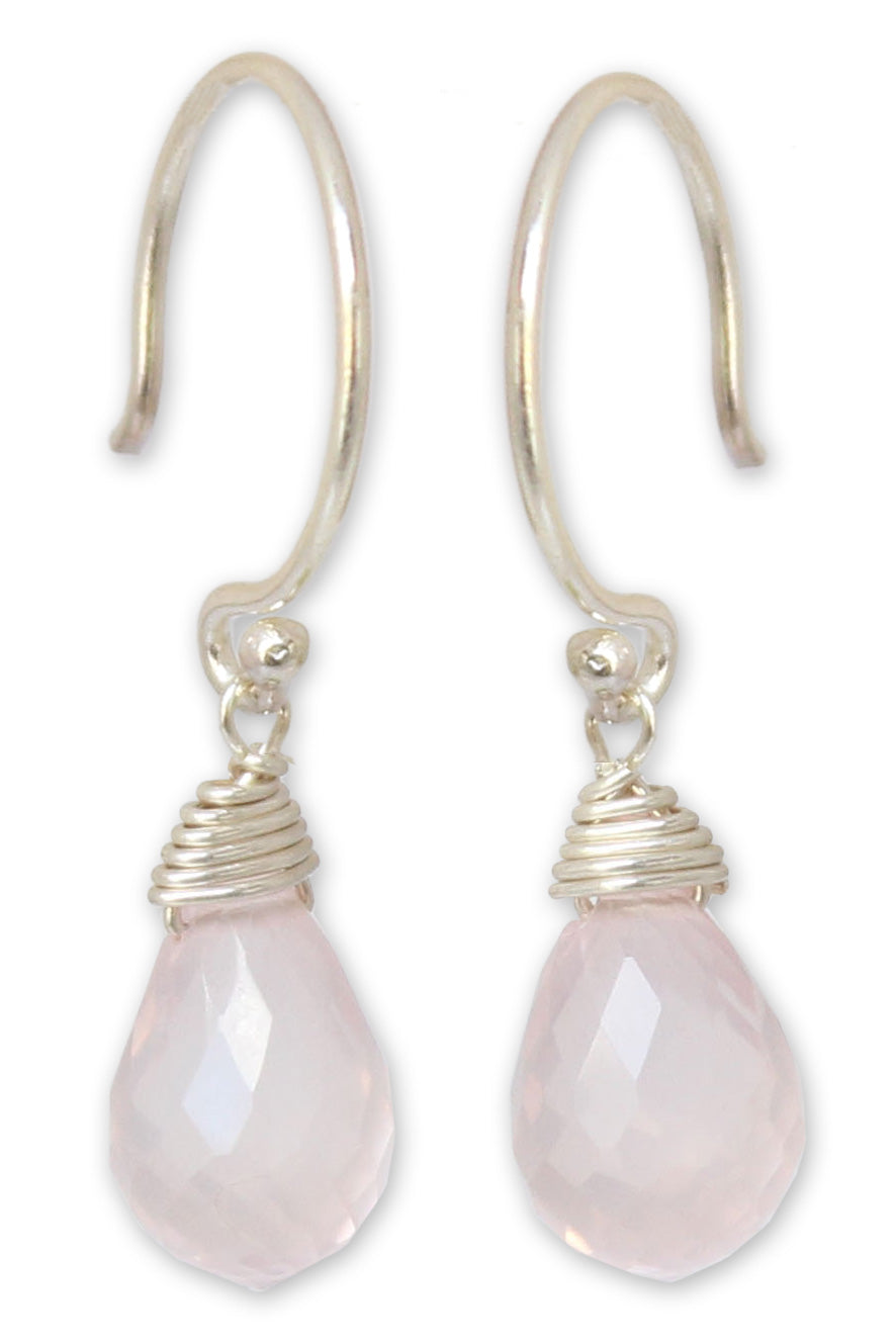 Dewdrops Rose Quartz & Silver Earrings