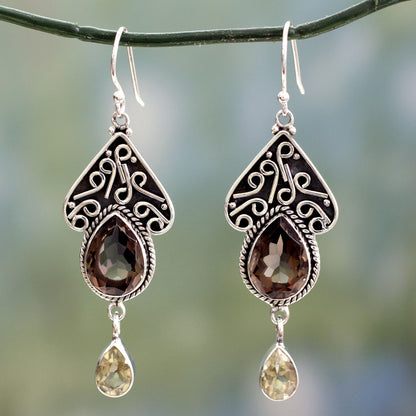 Queen of Jaipur Smoky Quartz on Sterling Silver Artisan Crafted Earrings