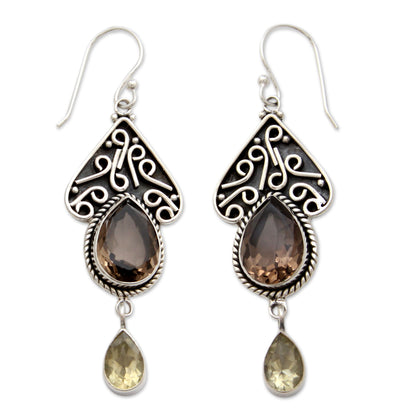 Queen of Jaipur Smoky Quartz on Sterling Silver Artisan Crafted Earrings