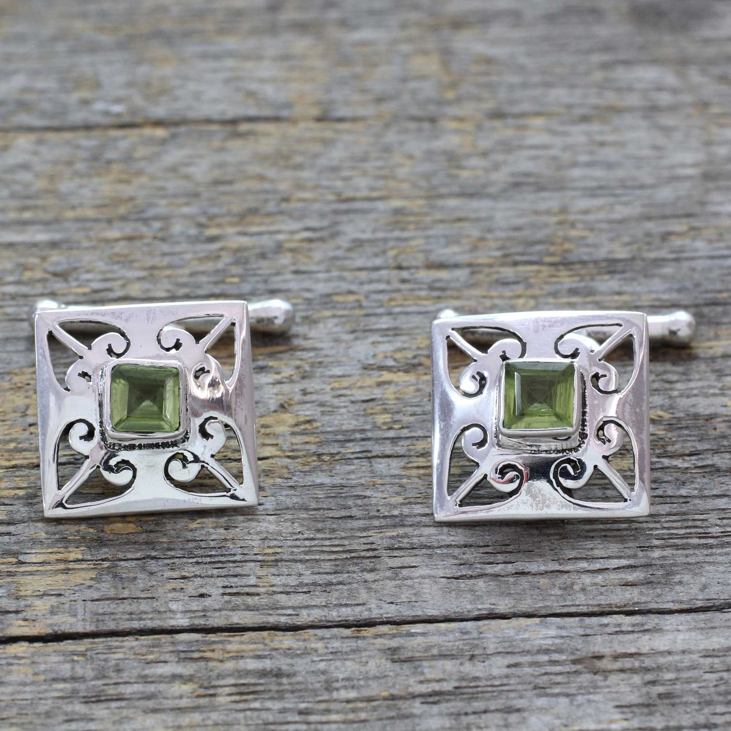 Quadrant Sterling Silver Peridot Cufflinks