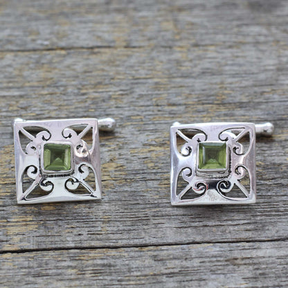 Quadrant Sterling Silver Peridot Cufflinks