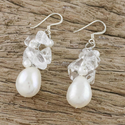 Icicles Pearl & Quartz Cluster Earrings