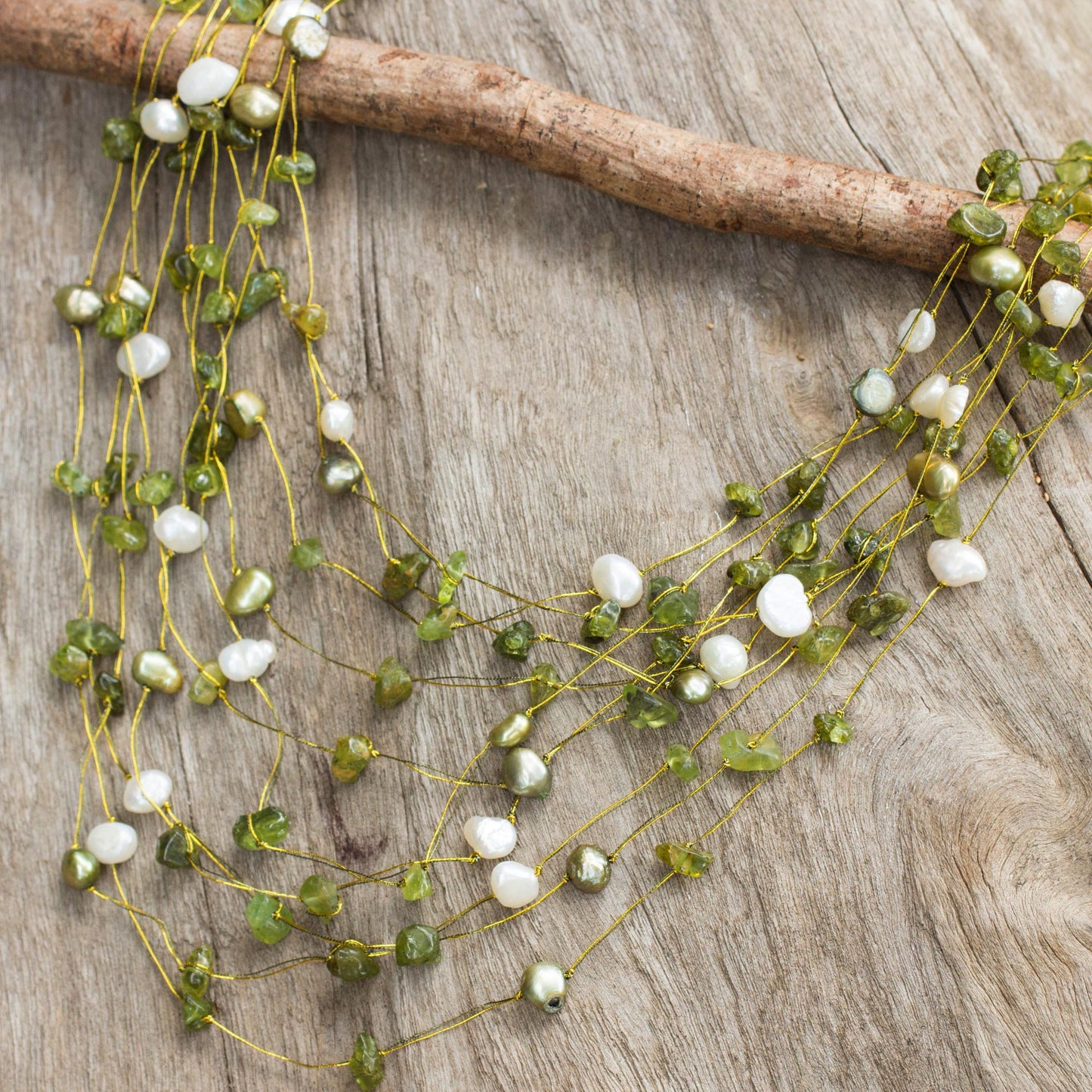 Cool Shower Peridot & Pearl Strand Necklace