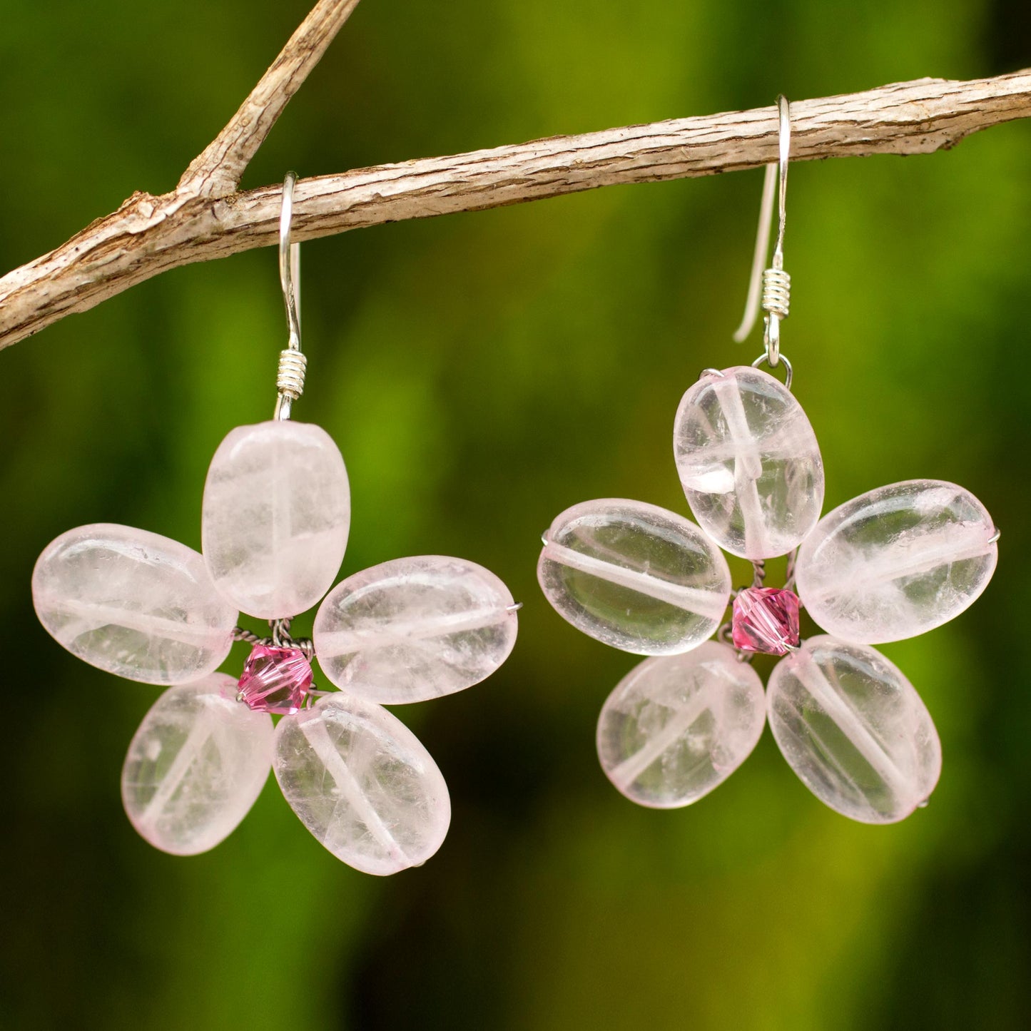 Mystic Daisy Rose Quartz Beaded Earrings