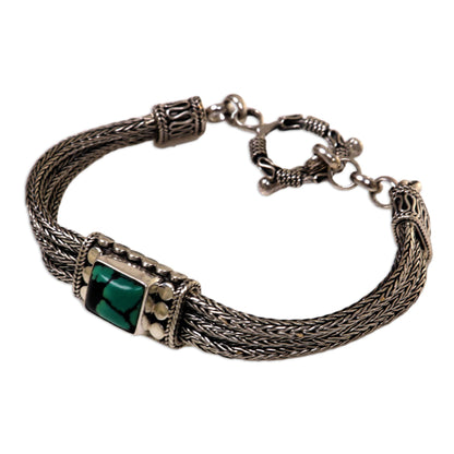 Java Style Silver & Turquoise Chain Bracelet