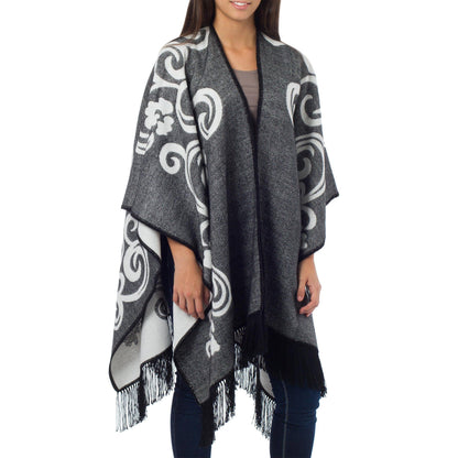 NOVICA - Reversible White & Grey Alpaca Ruana Poncho