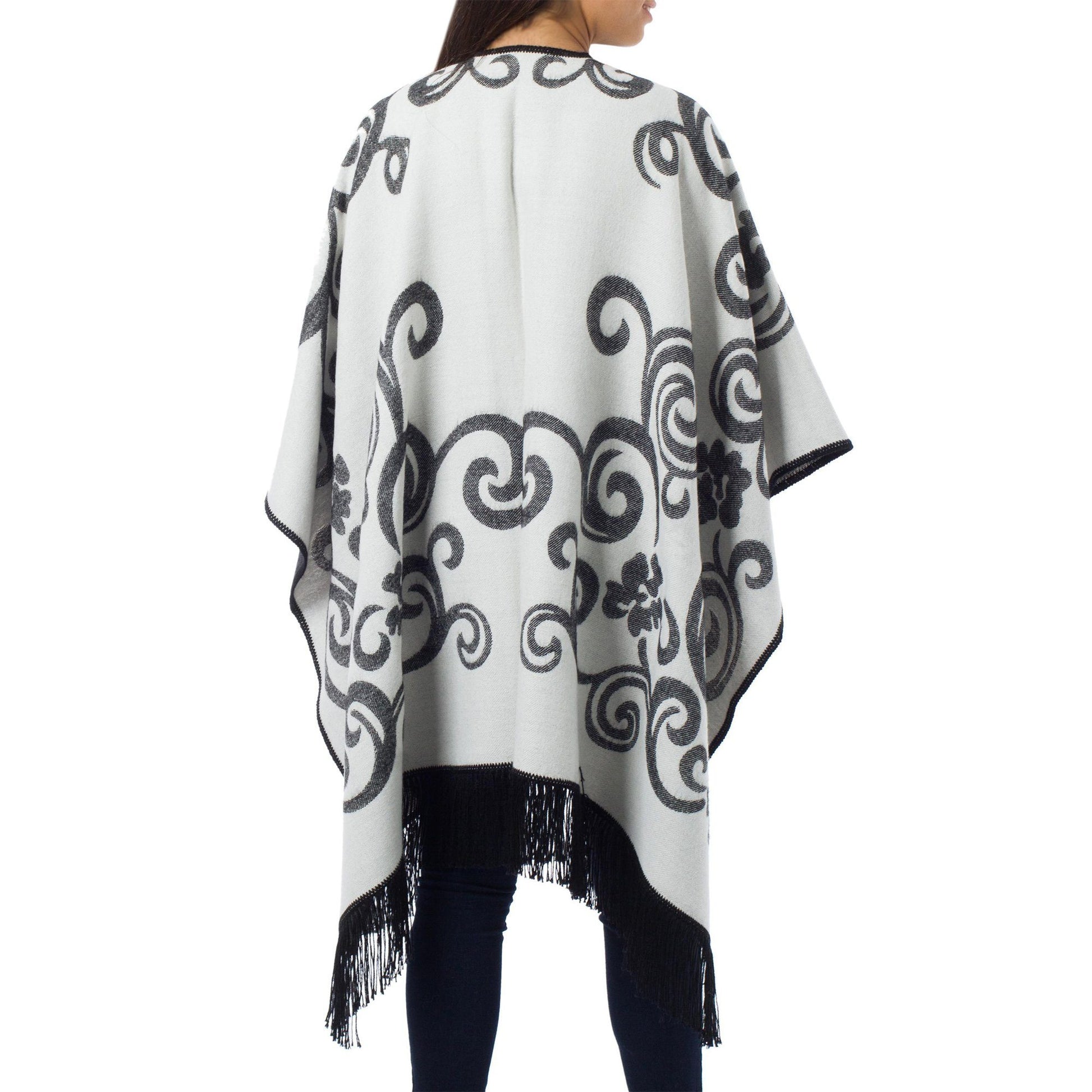 NOVICA - Reversible White & Grey Alpaca Ruana Poncho