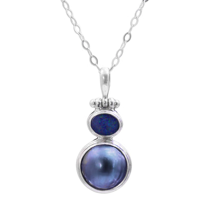 Blue Ocean Dream Modern Sterling Silver and Cultured Pearl Pendant