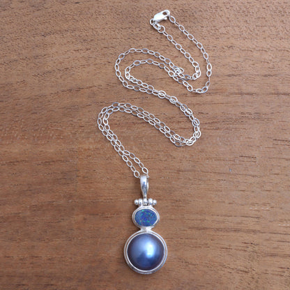 Blue Ocean Dream Modern Sterling Silver and Cultured Pearl Pendant