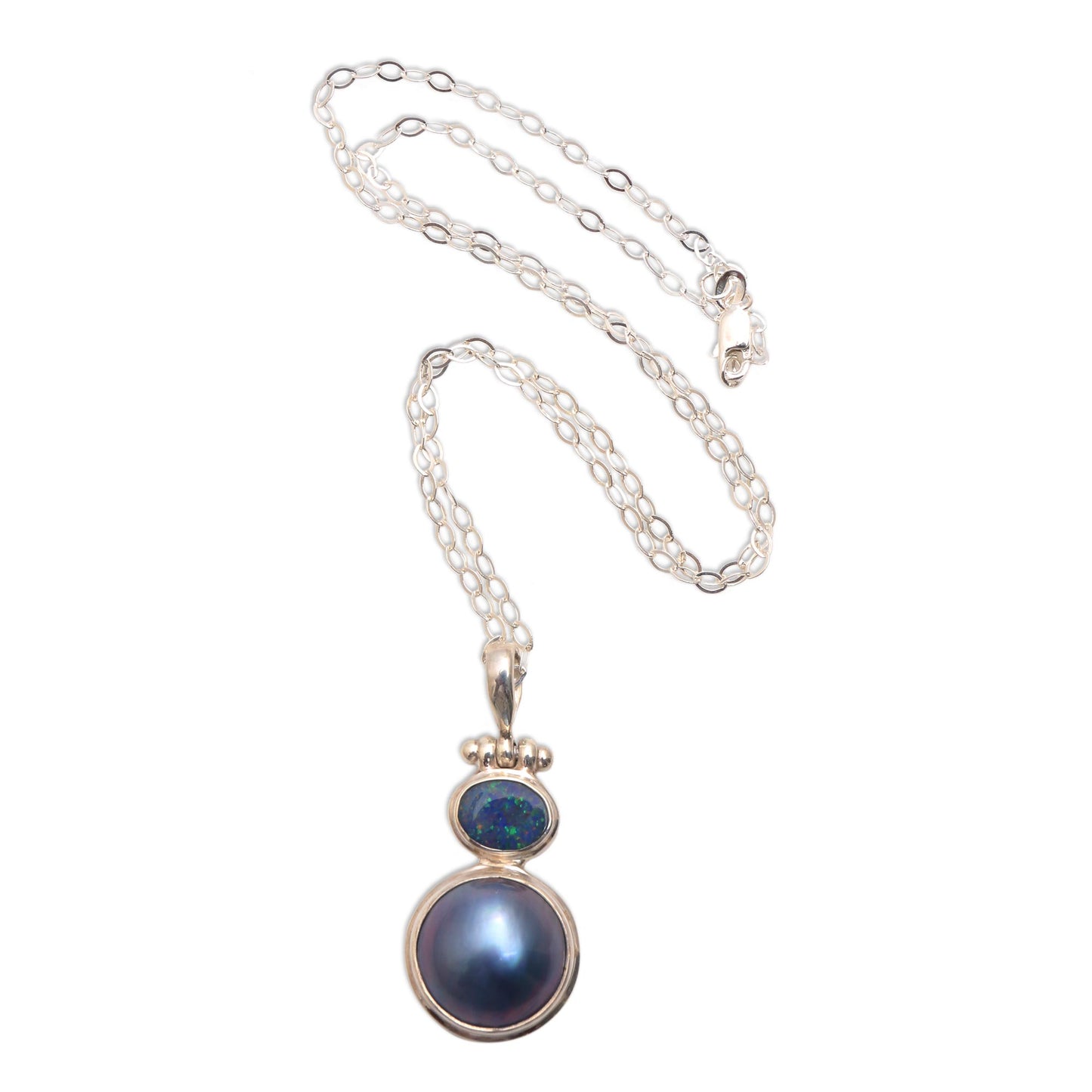 Blue Ocean Dream Modern Sterling Silver and Cultured Pearl Pendant