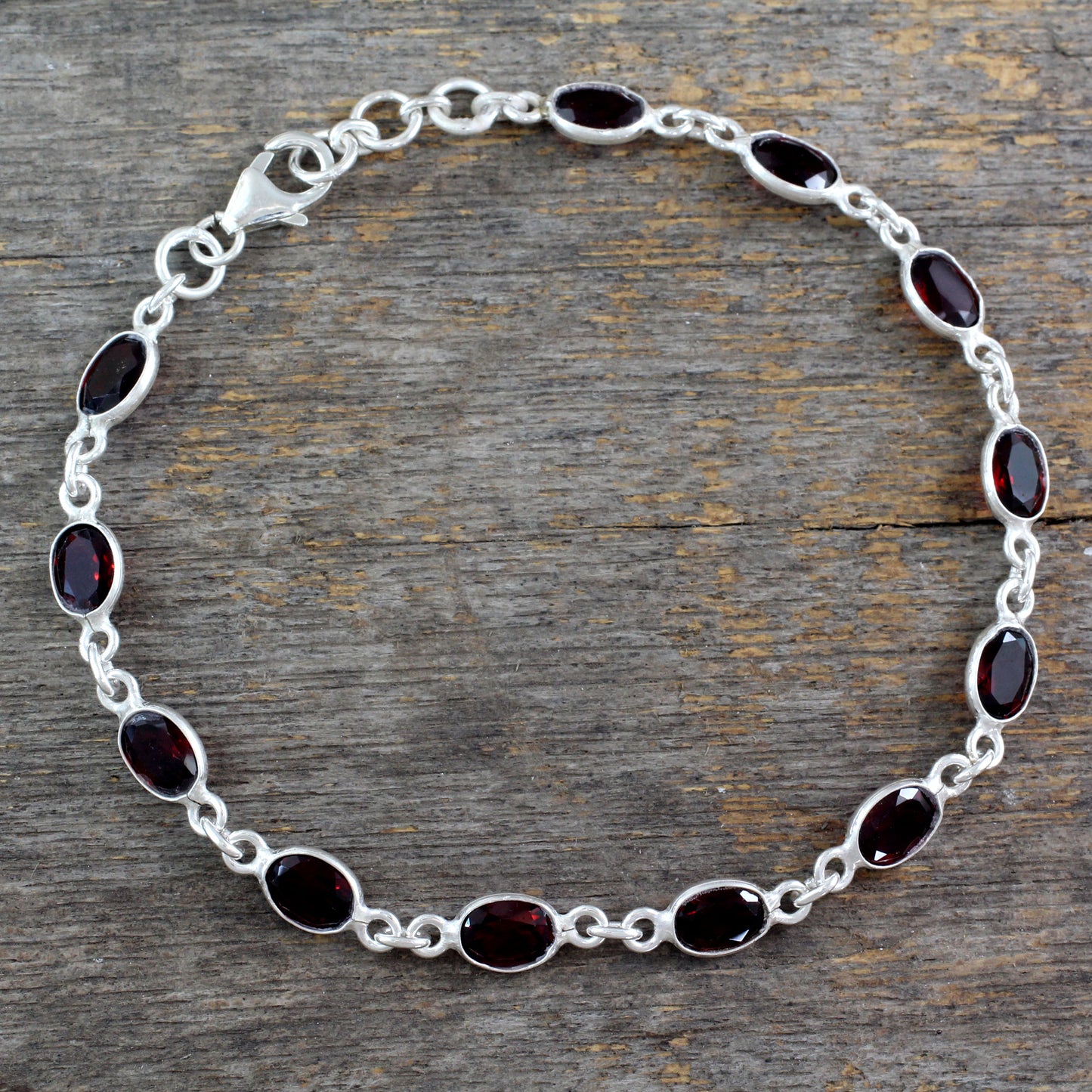 Romantic Red Garnet Silver Tennis Bracelet