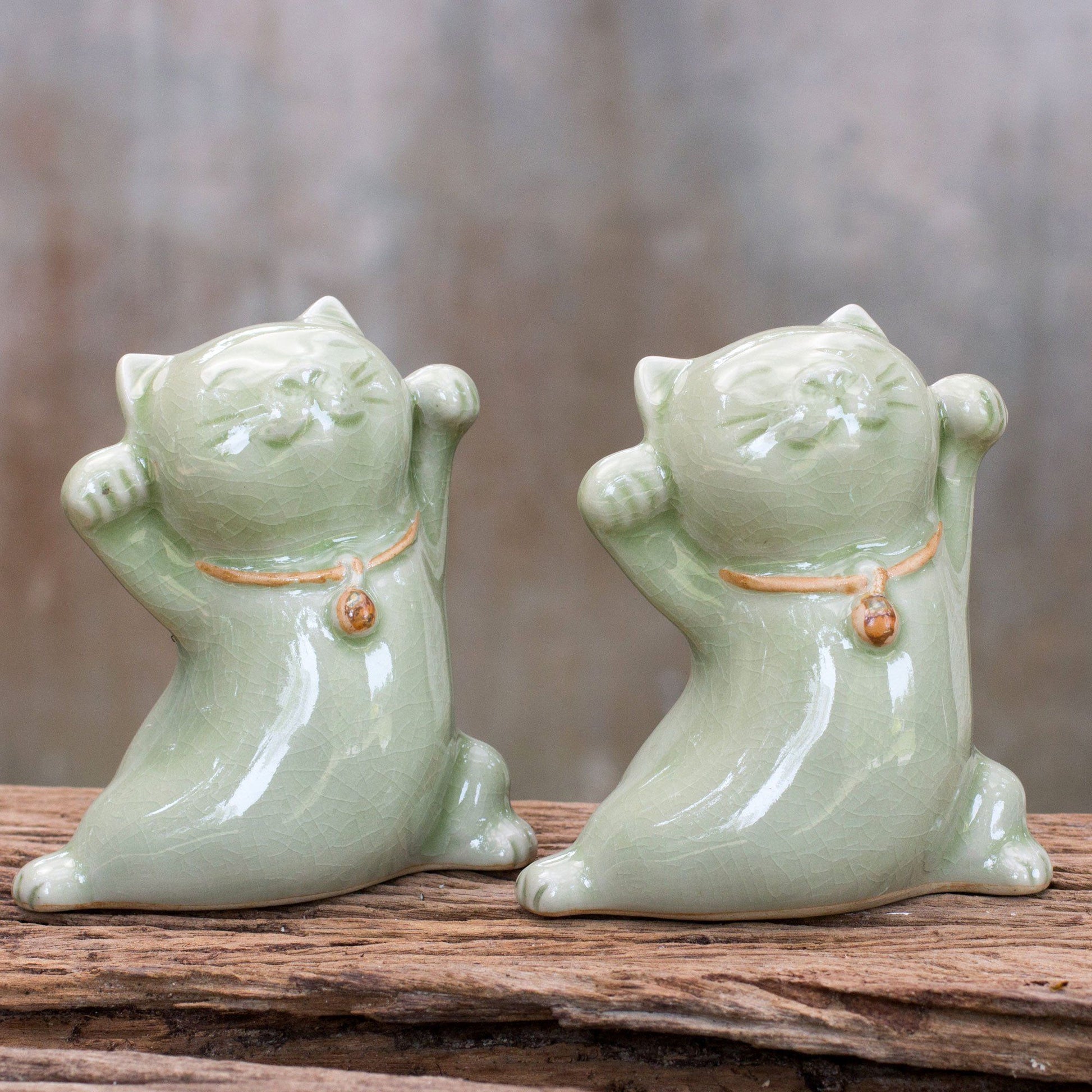 NOVICA - Good Luck Ceramic Maneki Neko Statuettes