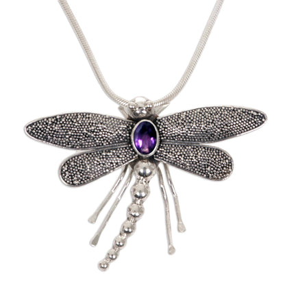 NOVICA - Dragonfly Amethyst & Sterling Silver Pendant Necklace