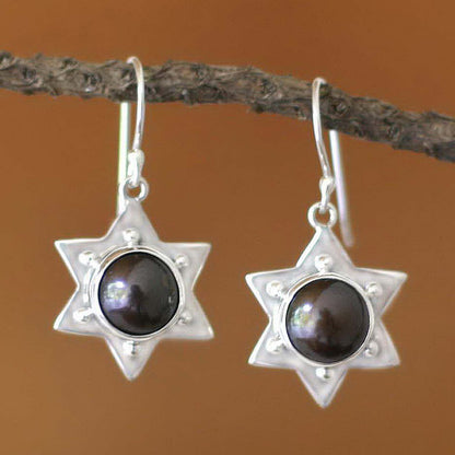 Black Bali Star Sterling Silver Earrings