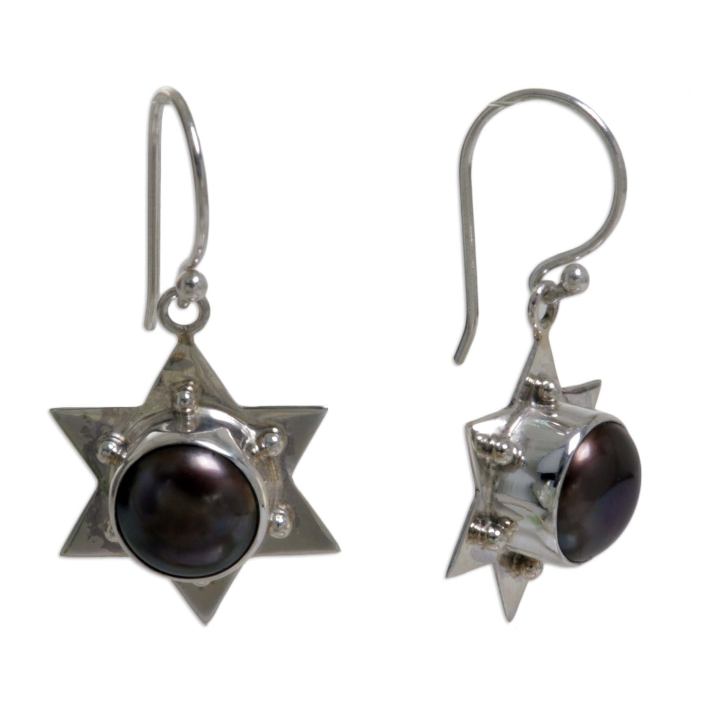 Black Bali Star Sterling Silver Earrings