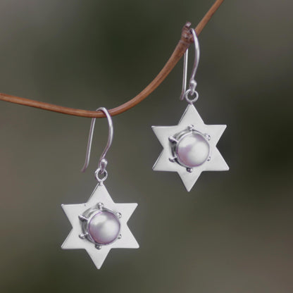 Bali Star Pearl Sterling Silver Dangle Earrings