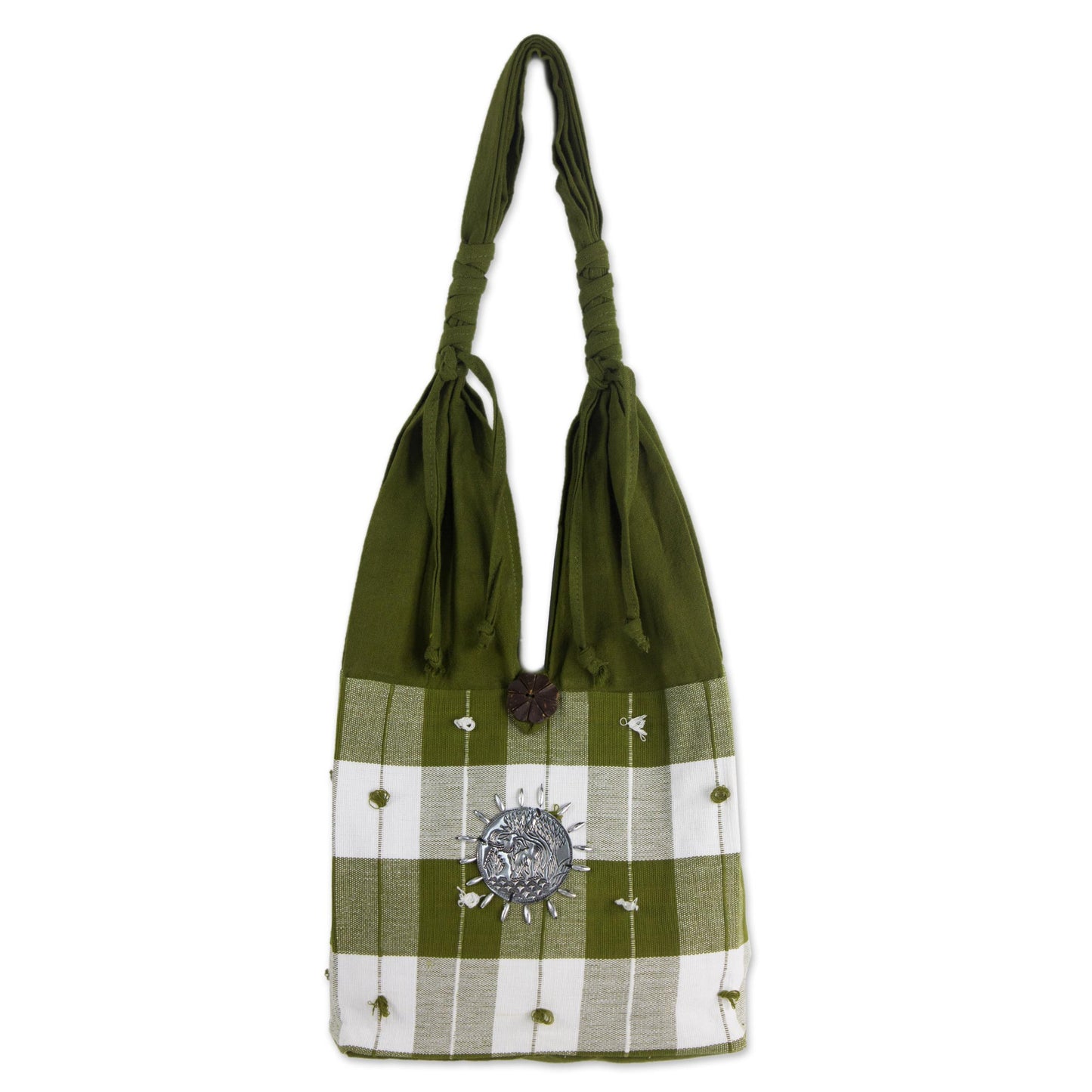 Green Plaid Elephant Cotton Handbag