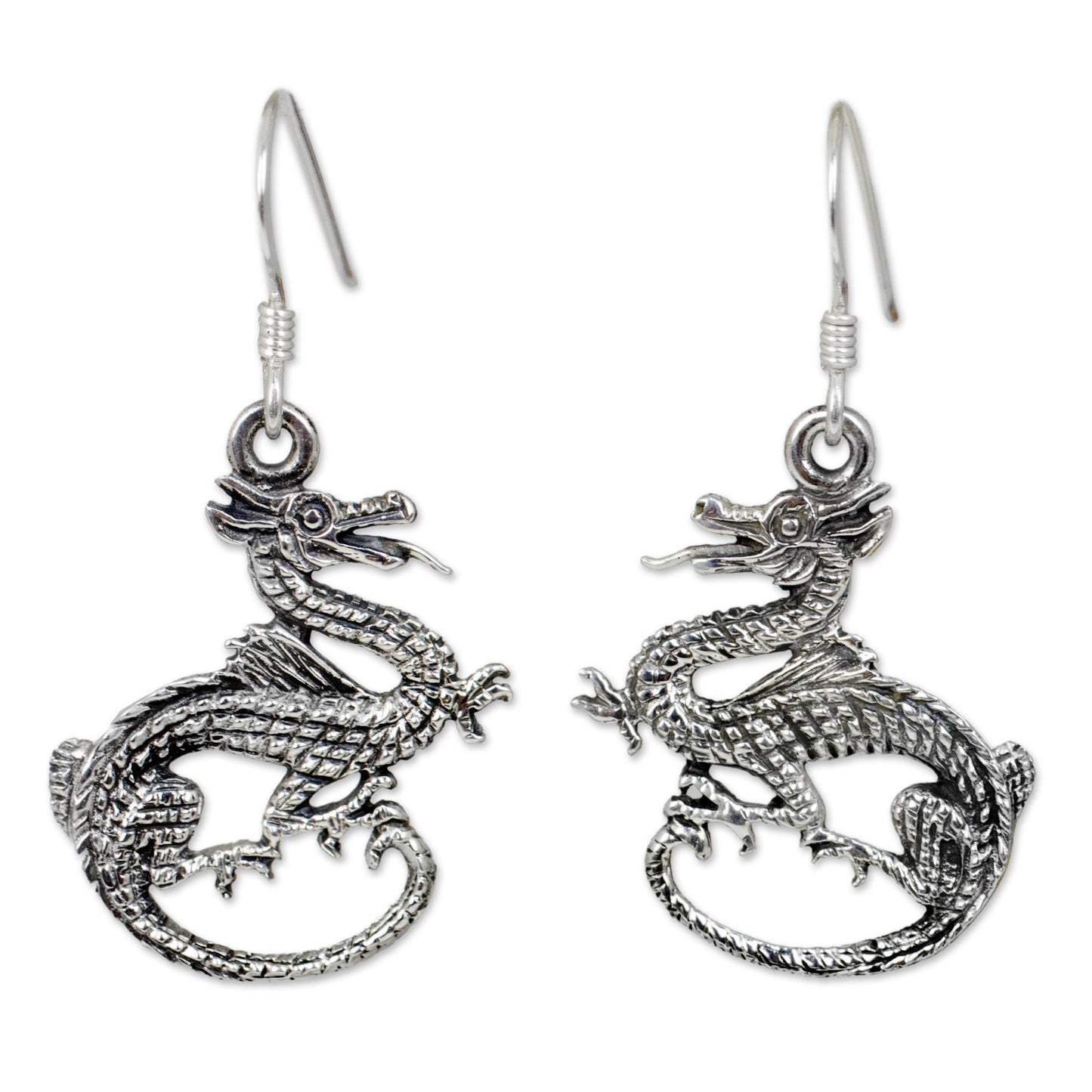 Dragon Duet Sterling Silver Dangle Earrings