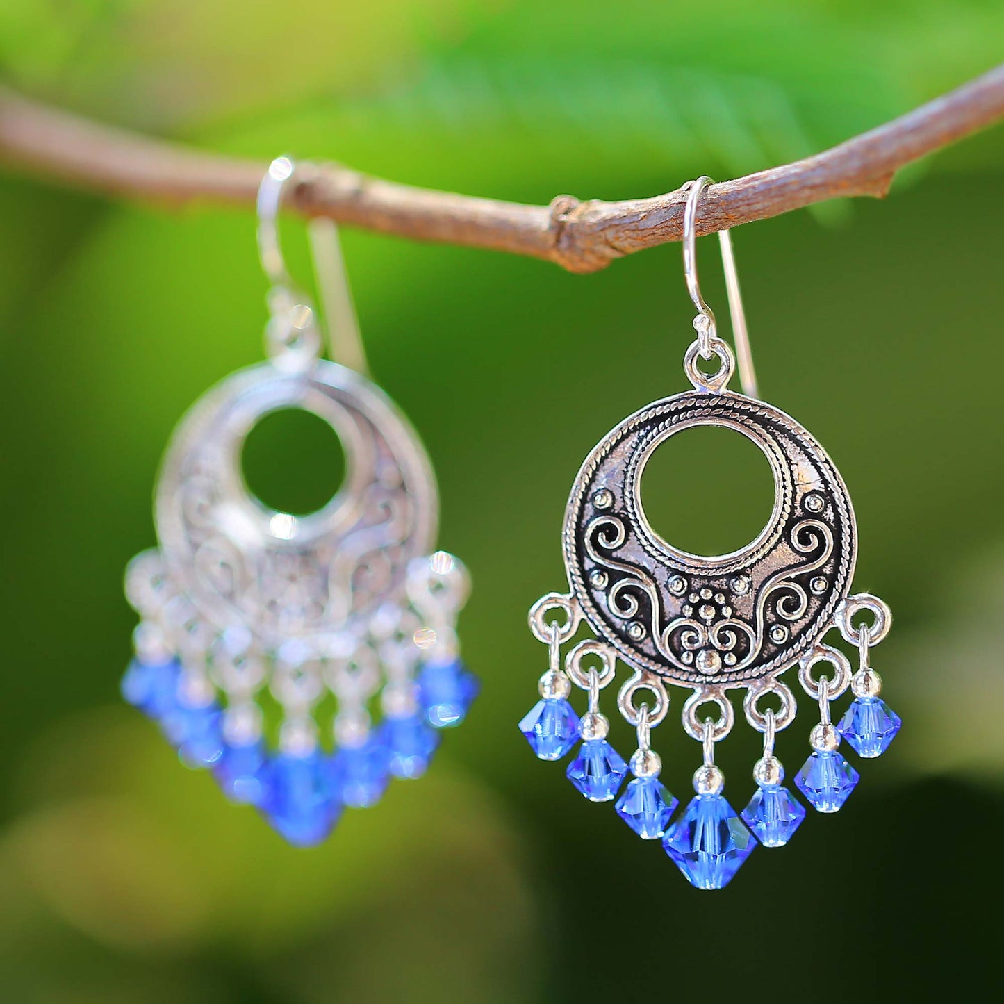 Blue Whispers Sterling silver dangle earrings