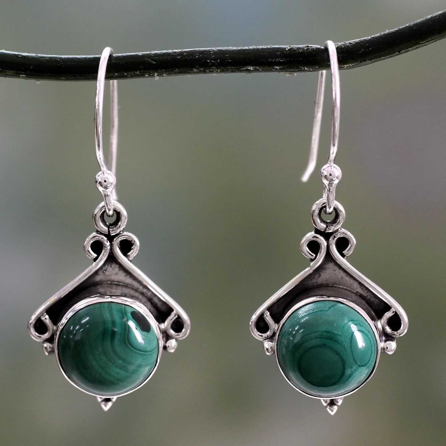 Forest Charm Sterling Silver and Malachite Dangle Earrings