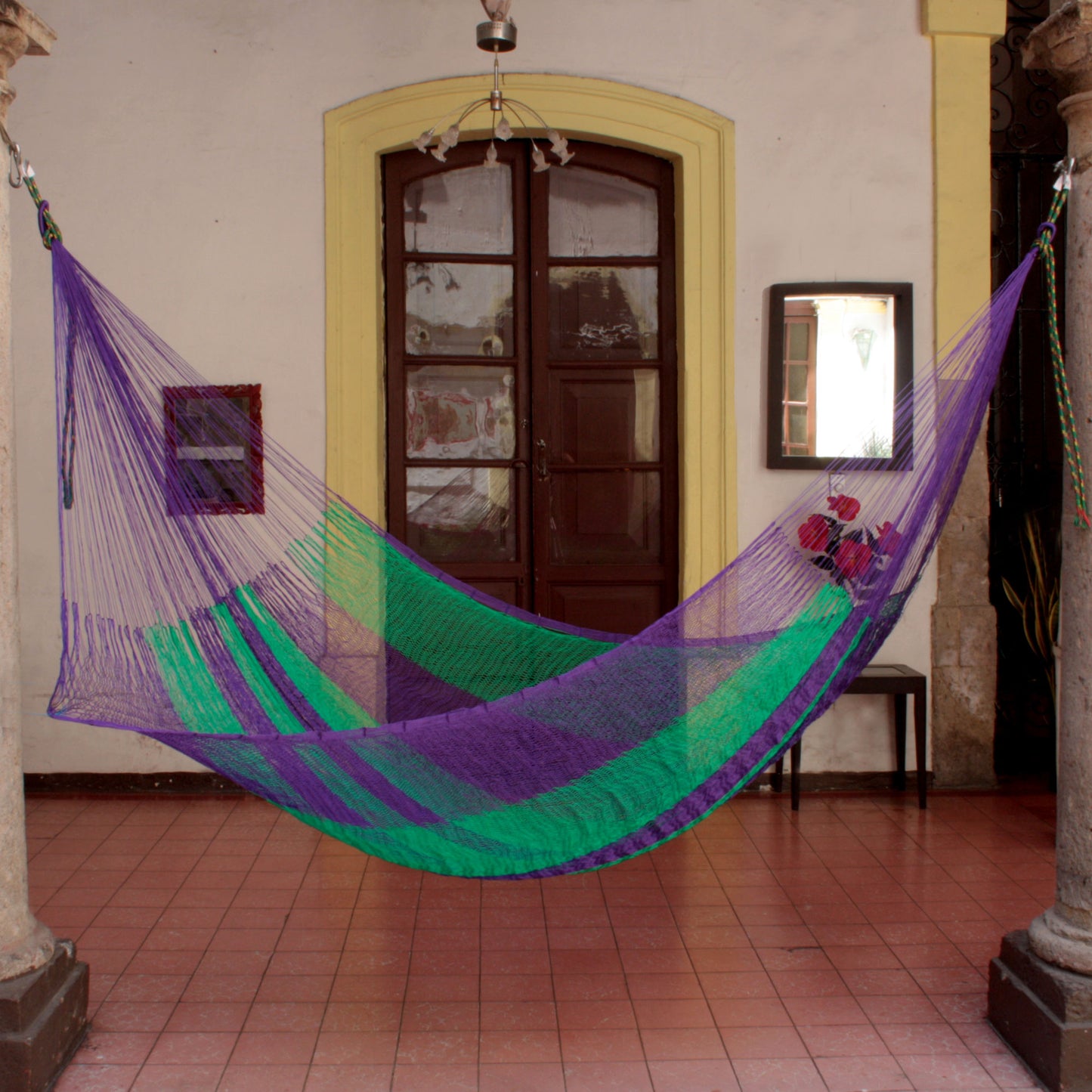 Green Vineyard Mexico Handmade Mayan Rope Style Single Nylon Hammock