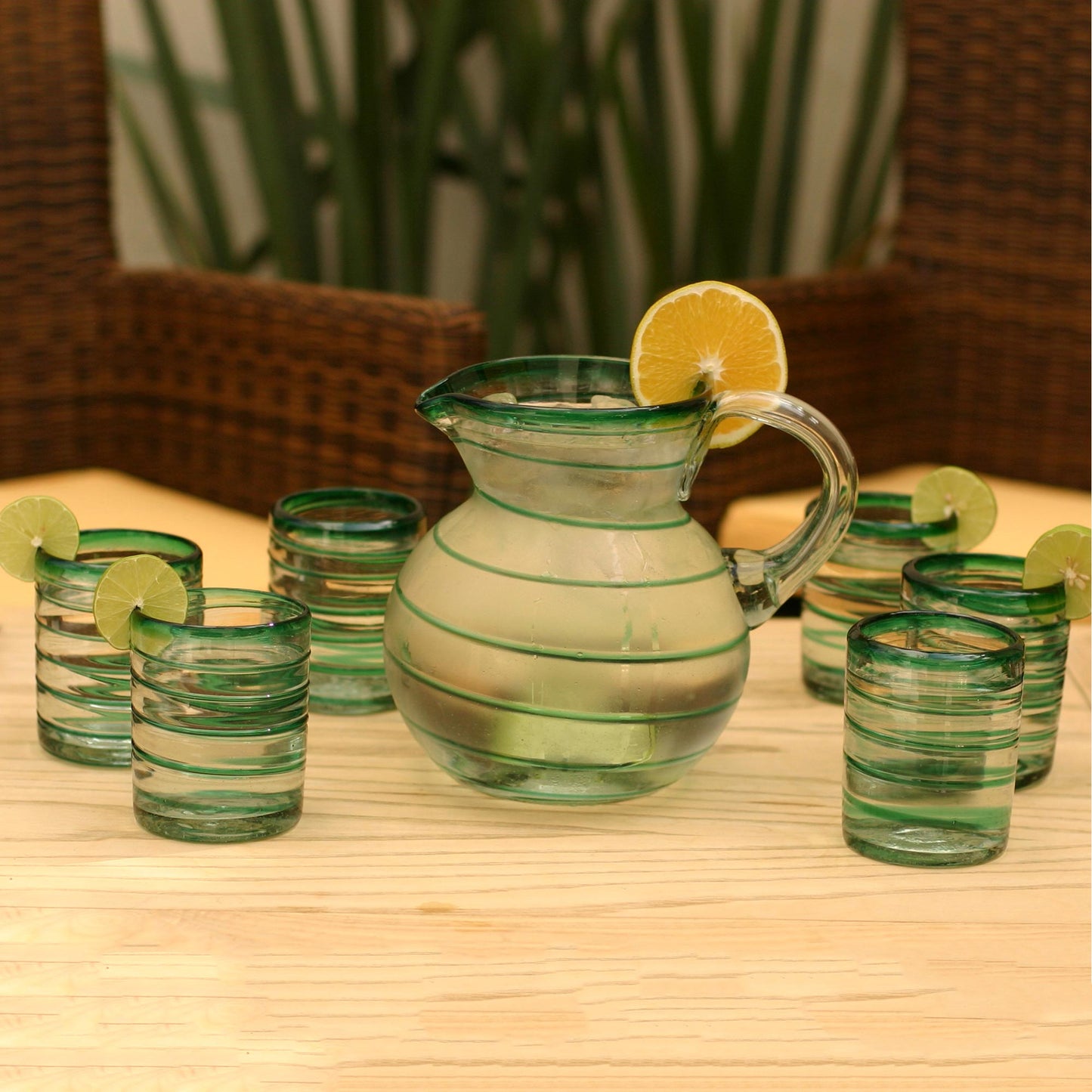 Emerald Spiral Recycled Glass Green Drinking Glasses